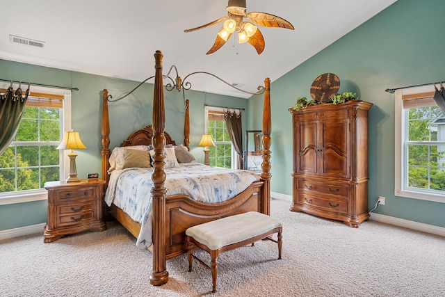 161 Calumet Ct, Ostrander, OH 43061 - bedroom featuring light colored carpet, vaulted ceiling, baseboards, and multiple windows