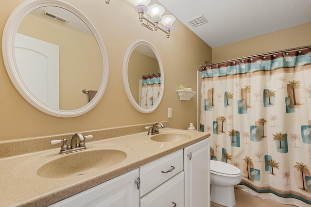 161 Calumet Ct, Ostrander, OH 43061 - bathroom featuring toilet, double vanity, tile patterned floors, and a shower with shower curtain