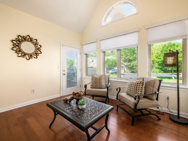 38 Ironclad Dr, Columbus, OH 43213 - living area featuring wood-type flooring, baseboards, and high vaulted ceiling