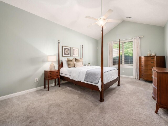 38 Ironclad Dr, Columbus, OH 43213 - bedroom featuring lofted ceiling, baseboards, ceiling fan, and light carpet