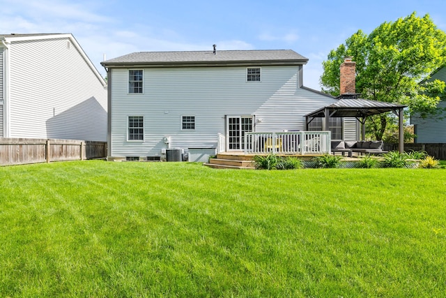 1997 Sutter Pkwy, Dublin, OH 43016 - rear view of property with outdoor lounge area, a gazebo, a deck, a chimney, and central AC unit