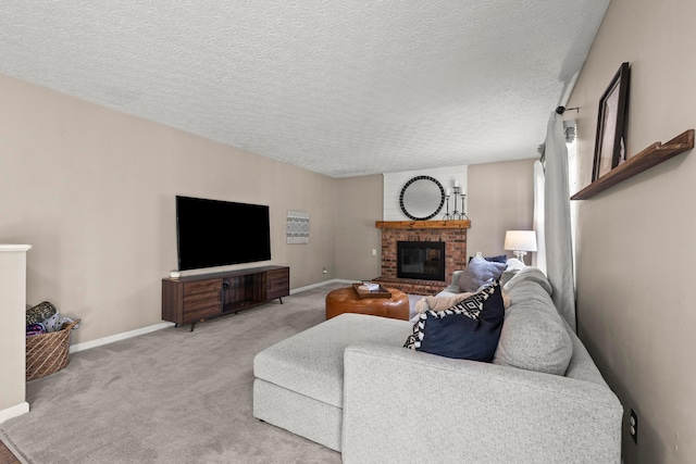 1997 Sutter Pkwy, Dublin, OH 43016 - living room featuring a fireplace, baseboards, a textured ceiling, and light carpet