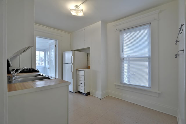 2045 N 4th St, Columbus, OH 43201 - kitchen featuring a sink, freestanding refrigerator, light floors, light countertops, and baseboards