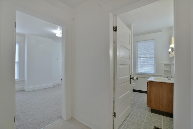 2045 N 4th St, Columbus, OH 43201 - corridor featuring light colored carpet, baseboards, and a sink