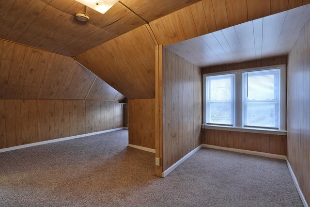 2045 N 4th St, Columbus, OH 43201 - additional living space featuring carpet, wooden ceiling, wooden walls, lofted ceiling, and baseboards