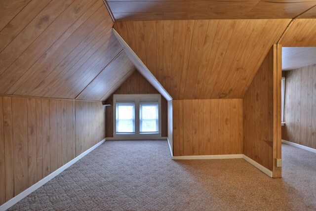 2045 N 4th St, Columbus, OH 43201 - additional living space featuring wood ceiling, vaulted ceiling, wood walls, and carpet flooring
