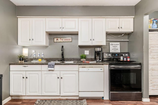 4419 Trindel Way, Columbus, OH 43231 - kitchen featuring stainless steel electric range, white dishwasher, wood finished floors, and white cabinets