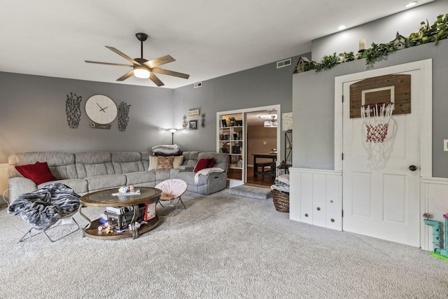 21171 River Rd, Circleville, OH 43113 - living area featuring carpet floors and a ceiling fan