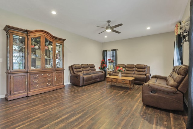 7142 Duke Dr, Canal Winchester, OH 43110 - living area with ceiling fan, dark wood finished floors, recessed lighting, and baseboards