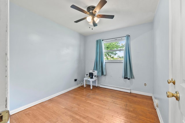 3191 S Stephen Dr, Columbus, OH 43204 - empty room with baseboard heating, light wood finished floors, a ceiling fan, and baseboards