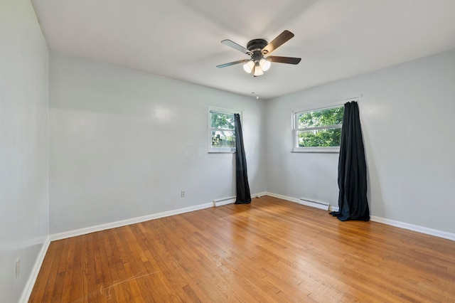 3191 S Stephen Dr, Columbus, OH 43204 - unfurnished room featuring baseboard heating, light wood-type flooring, a ceiling fan, and baseboards