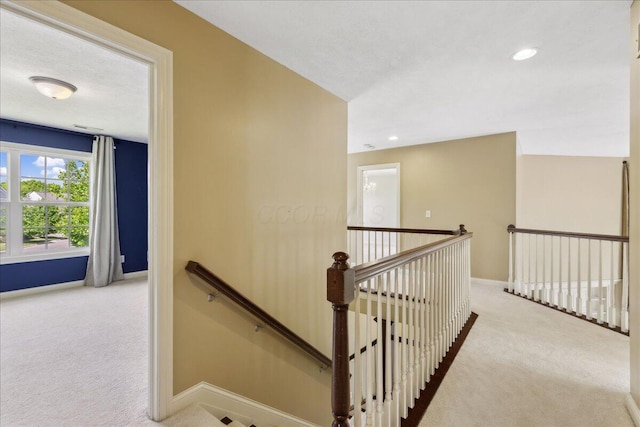 3144 Abbey Knoll Dr, Lewis Center, OH 43035 - stairs with carpet flooring, baseboards, and recessed lighting