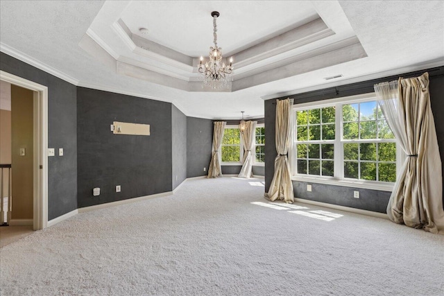 3144 Abbey Knoll Dr, Lewis Center, OH 43035 - carpeted spare room with a chandelier, a tray ceiling, crown molding, and baseboards