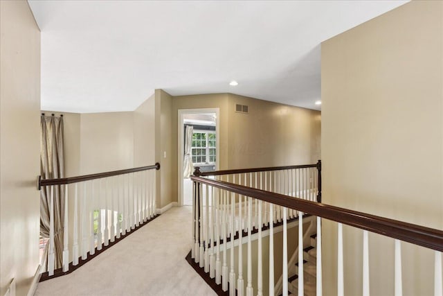 3144 Abbey Knoll Dr, Lewis Center, OH 43035 - hall with an upstairs landing, carpet, recessed lighting, and baseboards