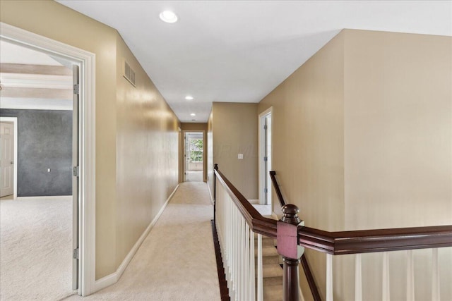 3144 Abbey Knoll Dr, Lewis Center, OH 43035 - corridor featuring an upstairs landing, light carpet, recessed lighting, and baseboards