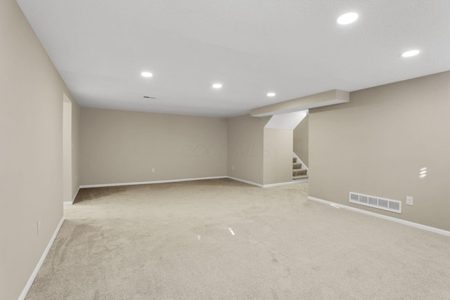 1722 Rock Creek Dr, Grove City, OH 43123 - finished below grade area featuring carpet floors, recessed lighting, baseboards, and stairs