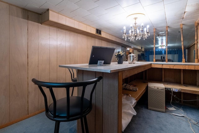 2929 Fairwood Ave, Columbus, OH 43205 - bar area with carpet, a chandelier, and wood walls