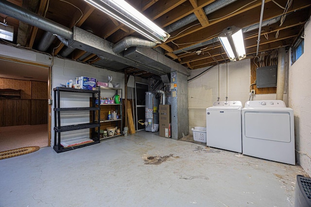 2349 Hardesty Dr N Unit B9, Columbus, OH 43204 - unfinished below grade area with gas water heater, washing machine and dryer, concrete block wall, and heating unit