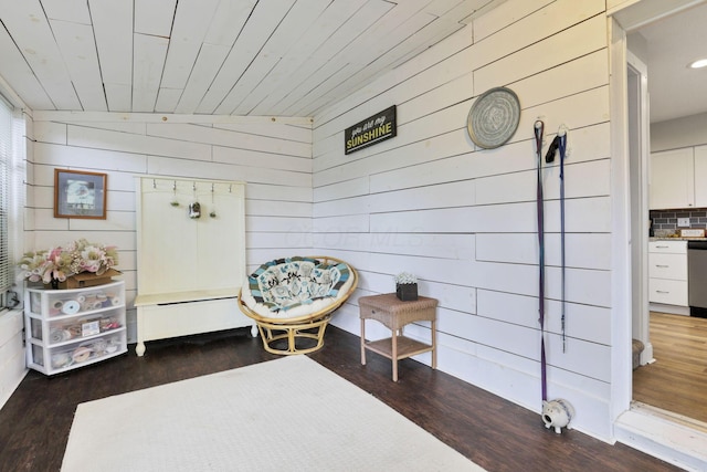 402 W St, Groveport, OH 43125 - living area featuring wooden walls, wood finished floors, and recessed lighting