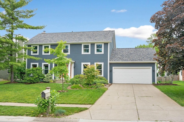 1055 Arcaro Dr, Columbus, OH 43230 - colonial inspired home with an attached garage, driveway, a front lawn, and roof with shingles