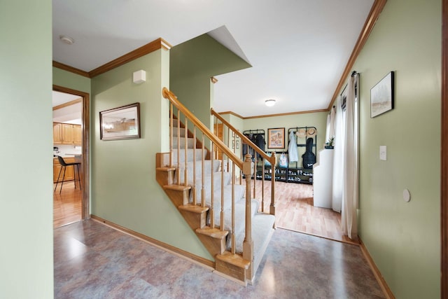 1055 Arcaro Dr, Columbus, OH 43230 - staircase featuring baseboards and ornamental molding