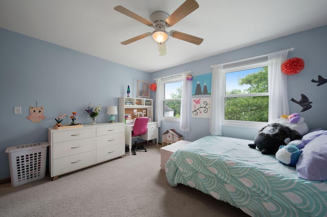 1055 Arcaro Dr, Columbus, OH 43230 - bedroom featuring light carpet, an office area, and a ceiling fan