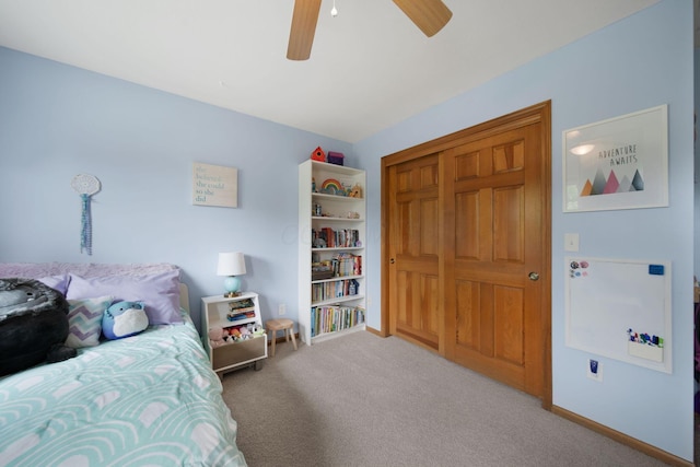 1055 Arcaro Dr, Columbus, OH 43230 - carpeted bedroom featuring ceiling fan, baseboards, and a closet