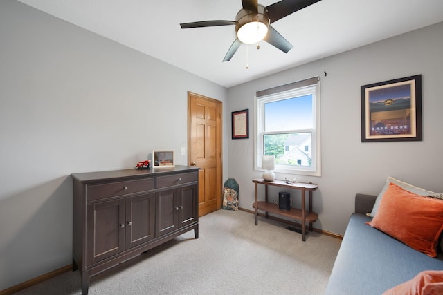 1055 Arcaro Dr, Columbus, OH 43230 - sitting room featuring a ceiling fan, baseboards, and light colored carpet