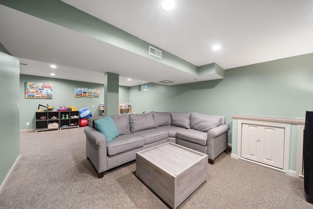 1055 Arcaro Dr, Columbus, OH 43230 - living area featuring light carpet, baseboards, and recessed lighting