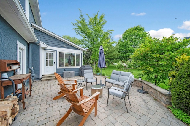 1055 Arcaro Dr, Columbus, OH 43230 - view of patio featuring an outdoor living space, cooling unit, entry steps, and a grill