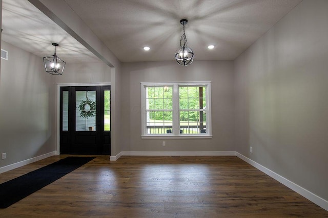 21650 Lake Rd, Glouster, OH 45732 - foyer entrance featuring a chandelier, wood finished floors, baseboards, and recessed lighting