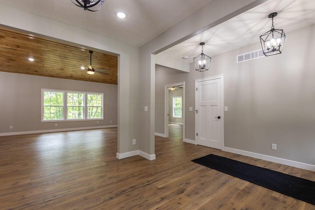21650 Lake Rd, Glouster, OH 45732 - entryway with a chandelier, baseboards, recessed lighting, and dark wood-style floors
