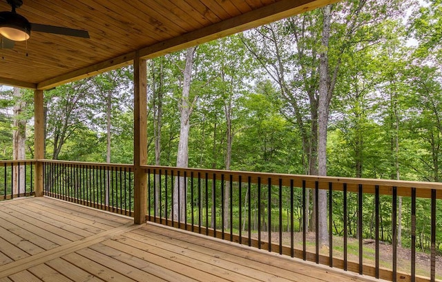 21650 Lake Rd, Glouster, OH 45732 - wooden terrace with ceiling fan and a view of trees
