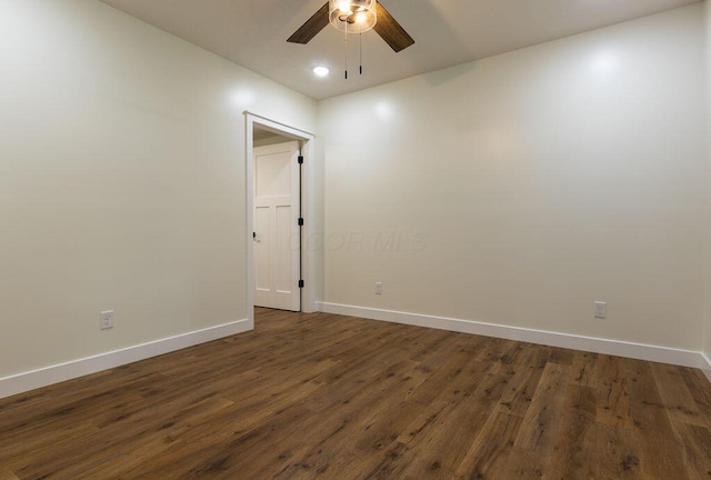 21650 Lake Rd, Glouster, OH 45732 - empty room featuring a ceiling fan, baseboards, dark wood-style flooring, and recessed lighting