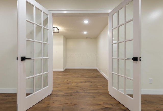 21650 Lake Rd, Glouster, OH 45732 - hall featuring recessed lighting, wood finished floors, french doors, and baseboards