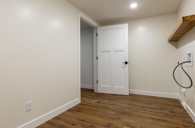 21650 Lake Rd, Glouster, OH 45732 - washroom with baseboards, dark wood-style floors, recessed lighting, and washer hookup