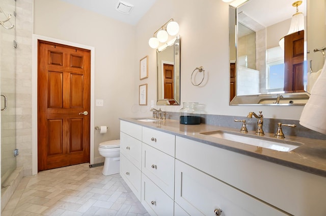 401 Warrenpoint Ln, Pataskala, OH 43062 - full bathroom featuring a stall shower, double vanity, and toilet
