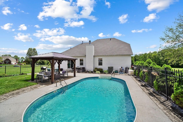 401 Warrenpoint Ln, Pataskala, OH 43062 - view of swimming pool featuring a gazebo, a patio, an outdoor hangout area, and cooling unit