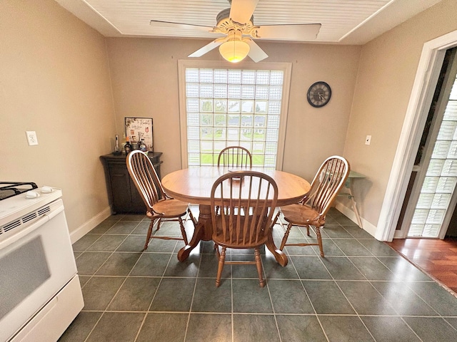 2010 S Main St, Findlay, OH 45840 - dining space with ceiling fan, dark tile patterned floors, and baseboards
