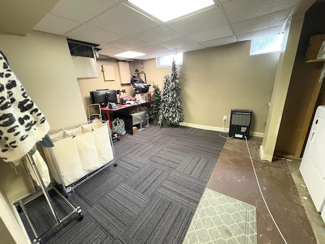 2010 S Main St, Findlay, OH 45840 - basement featuring a drop ceiling, carpet, and baseboards