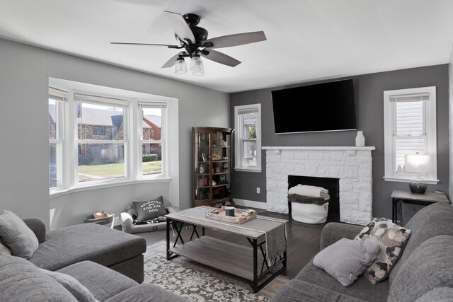 41 N Westmoor Ave, Columbus, OH 43204 - living area with a fireplace, wood finished floors, and ceiling fan