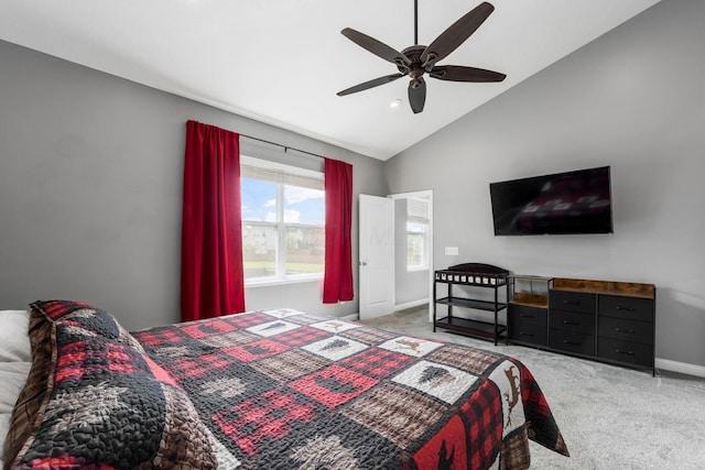 6458 Tallman Ct, Canal Winchester, OH 43110 - bedroom featuring light carpet, baseboards, a ceiling fan, recessed lighting, and high vaulted ceiling