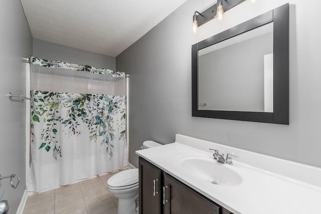 6458 Tallman Ct, Canal Winchester, OH 43110 - full bathroom featuring toilet, vanity, tile patterned flooring, shower / bath combination with curtain, and a textured ceiling
