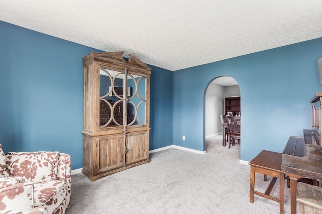 2535 Linbaugh Rd, Grove City, OH 43123 - sitting room with arched walkways, carpet flooring, a textured ceiling, and baseboards