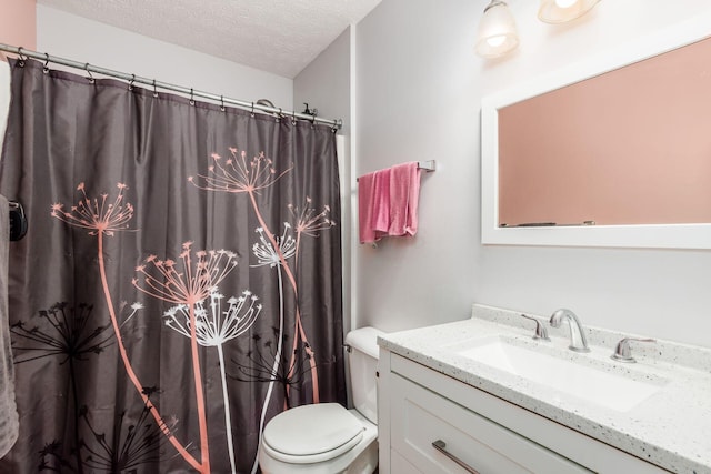 2535 Linbaugh Rd, Grove City, OH 43123 - bathroom with vanity, toilet, a textured ceiling, and a shower with shower curtain