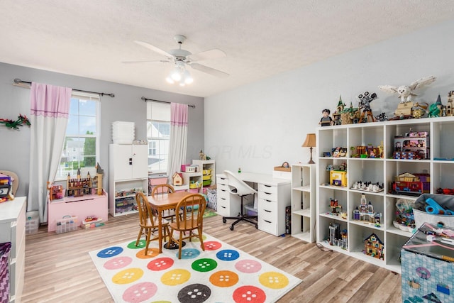 2535 Linbaugh Rd, Grove City, OH 43123 - game room with wood finished floors, a textured ceiling, and ceiling fan