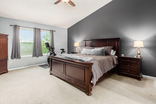 2535 Linbaugh Rd, Grove City, OH 43123 - bedroom featuring vaulted ceiling, light colored carpet, baseboards, and ceiling fan