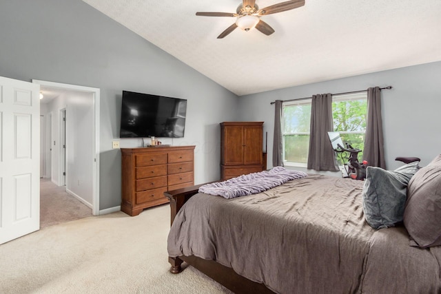 2535 Linbaugh Rd, Grove City, OH 43123 - bedroom featuring light colored carpet, lofted ceiling, ceiling fan, and baseboards