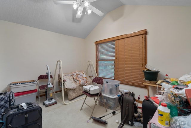 7415 Sand Spurrey Ct, Westerville, OH 43082 - playroom featuring vaulted ceiling, ceiling fan, and carpet
