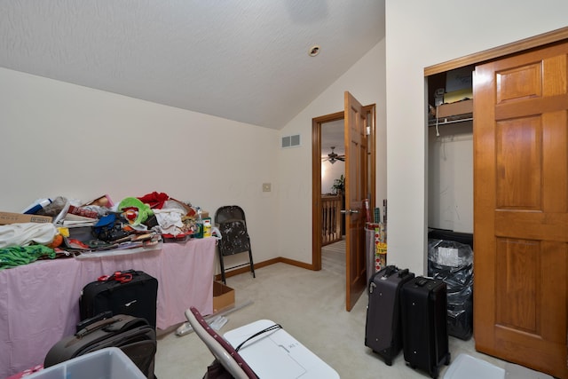 7415 Sand Spurrey Ct, Westerville, OH 43082 - bedroom featuring light colored carpet, lofted ceiling, a closet, and baseboards